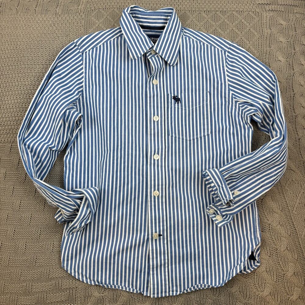 Abercrombie & Fitch Boys Youth Blue and White Striped Button Down Shirt Small